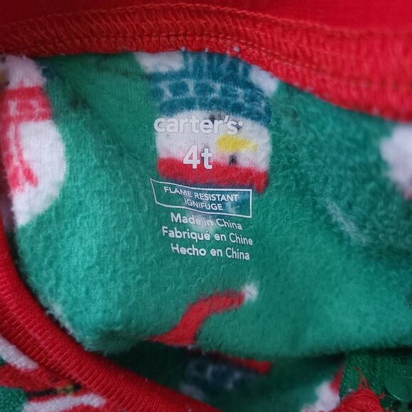 Carters Footed Pajamas 4T Snowman Santa Christmas Holiday Green Red PJs Unisex - Picture 4 of 5